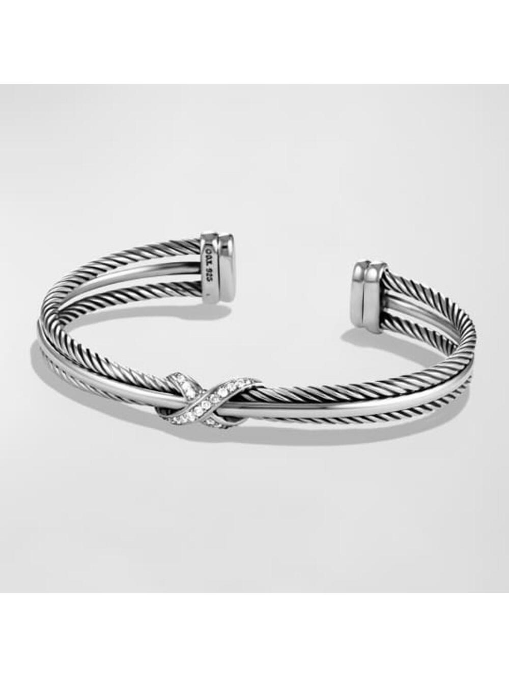 💎 Authentic David Yurman X Cable Crossover Cuff Bracelet (5mm) Diamonds, Silver